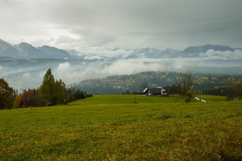 58 - Przełęcz nad Łapszanką z Łapsz. Jesienne mgły